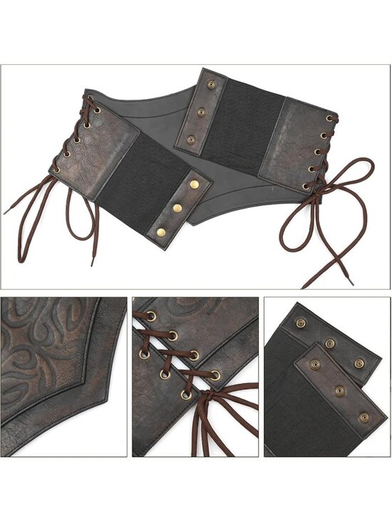 Women\'s Brown Faux Leather Adjustable Lace Up Renaissance Corset Wide Belt